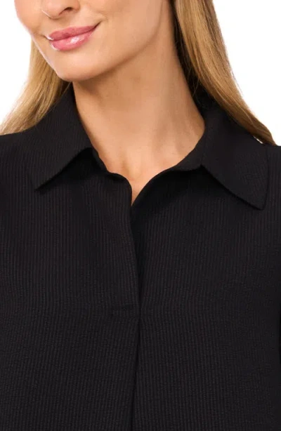 Halogenr Halogen(r) Tonal Stripe Collared Split Neck Top In Black