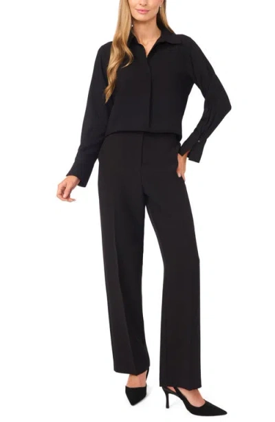 Halogenr Halogen(r) Tonal Stripe Collared Split Neck Top In Black