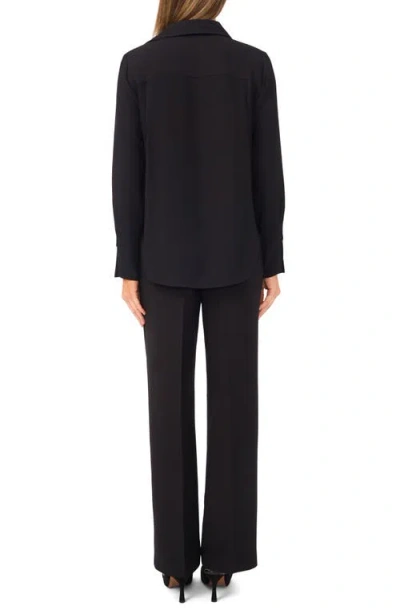 Halogenr Halogen(r) Tonal Stripe Collared Split Neck Top In Black