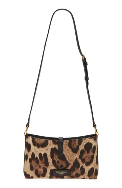 Dolce & Gabbana Lock Leather-trimmed Leopard-print Satin-twill Shoulder Bag In Multi