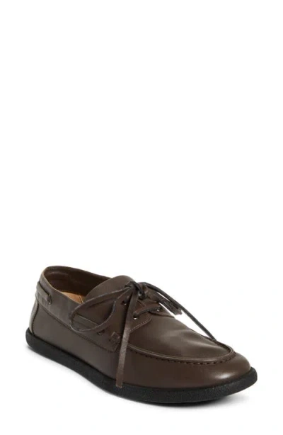 The Row Novus Sailor Leather Boat Shoes In Brown