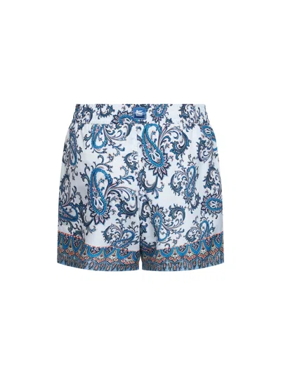 Etro Men Powder Blue Paisley Ramage-printed Swim Shorts In White