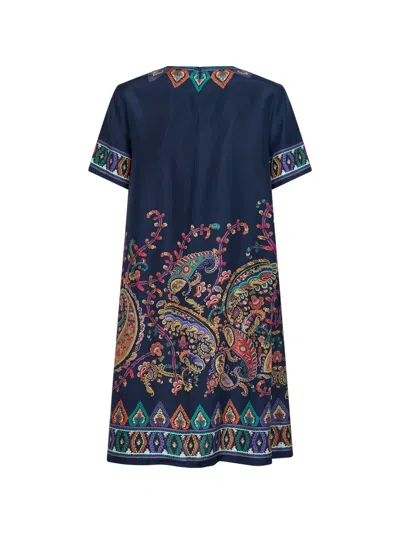 Etro Women Blue Paisley-print Habotai Silk Tunic Short Dress In Multi