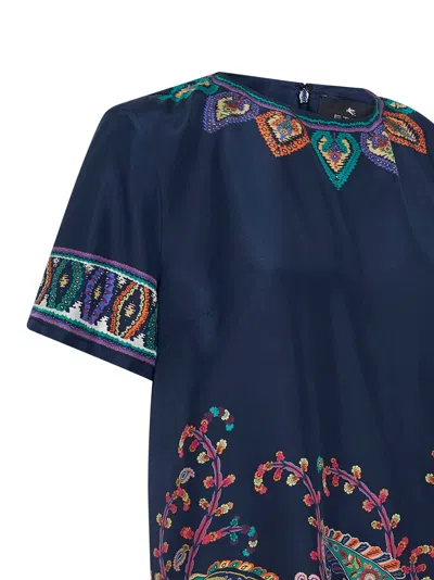 Etro Women Blue Paisley-print Habotai Silk Tunic Short Dress In Multi
