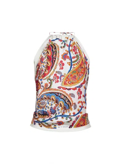 Etro Women Silk Top With American Neckline And Floral Paisley Pattern In Multi
