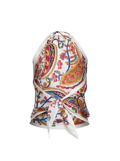 Etro Women Silk Top With American Neckline And Floral Paisley Pattern In Multi