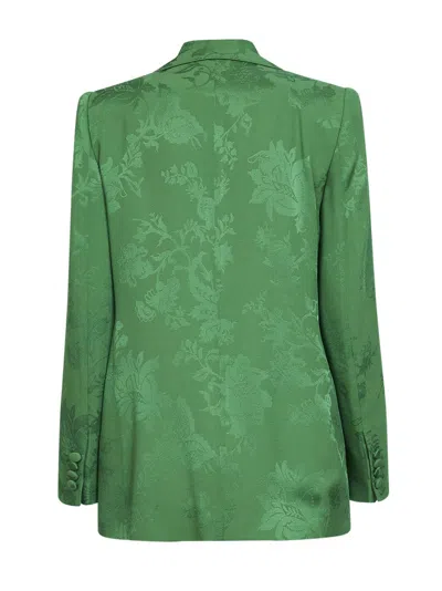 Etro Green Floral Jacquard Viscose Blend Single-breasted Jacket In Green