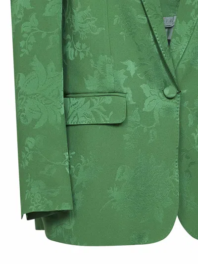 Etro Green Floral Jacquard Viscose Blend Single-breasted Jacket In Green
