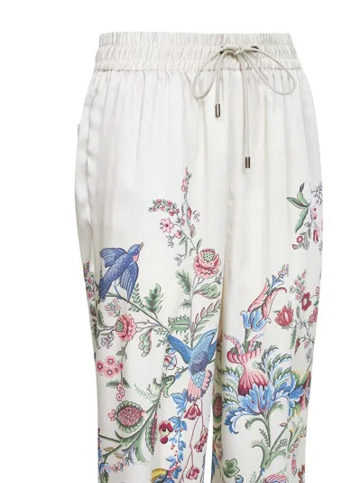 Etro Women White Pants With Elastic Drawstring Waist And All-over Floral Print In Tech Fabric Woman In Multi