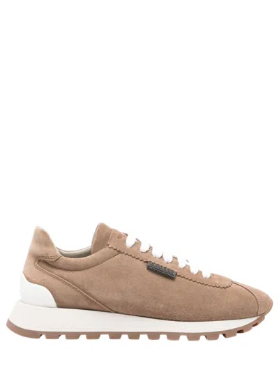 Brunello Cucinelli Suede Sneakers With Iconic Jewel Application In Multi