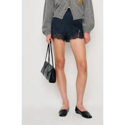 Reformation Womens Black Fern Lace-hem Satin Shorts In Multi
