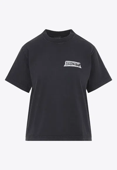 Balenciaga Medium Fit Masking Tape Logo Dry Jersey T-shirt In Black