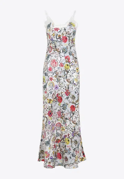 Roberto Cavalli Long Silk Dress With Florentine Flowers Print In Multi
