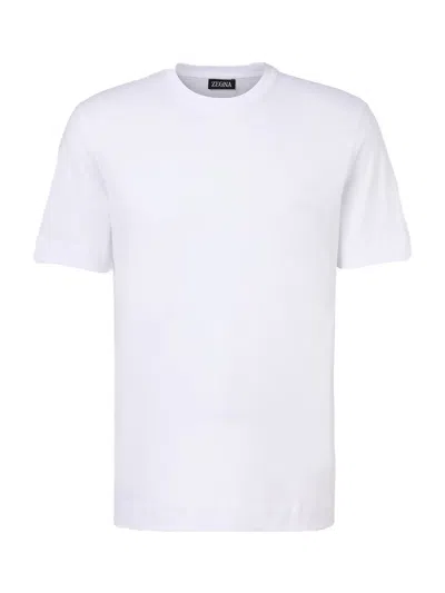 Zegna Slim-fit Logo-embroidered Cotton-jersey T-shirt In White