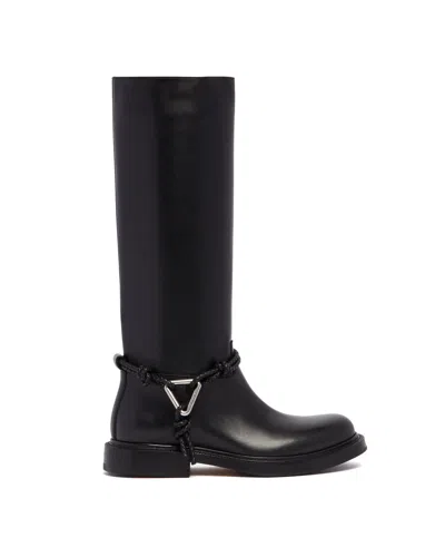 Bottega Veneta Knee High Boot Braided Strap Detail In Black