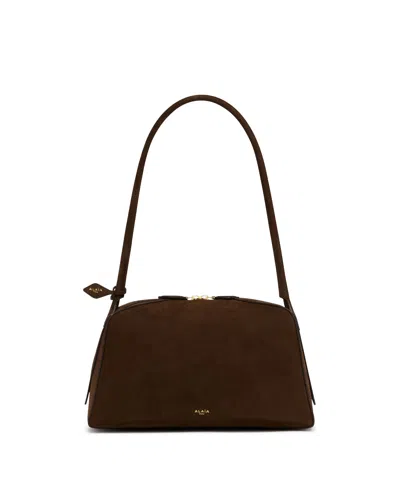 Alaïa Le Bouledogue Bowling Shoulder Bag In Nubuck Leather In Brown