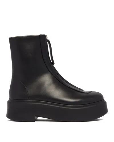 The Row Black Calf Leather Bos Taurus Ankle Boots In Black