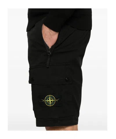 Stone Island Old Effect Cotton Cargo Bermuda Shorts Clothing In Black