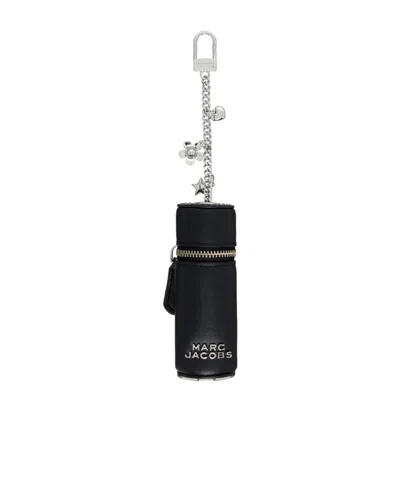 Marc Jacobs The Lipstick Logo Lettering Zipped Bag Charm In Black