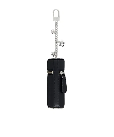 Marc Jacobs The Lipstick Logo Lettering Zipped Bag Charm In Black