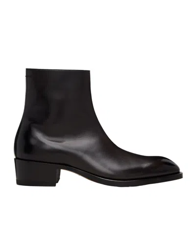 Tom Ford Black Burnished Leather Vincent Boots In Black