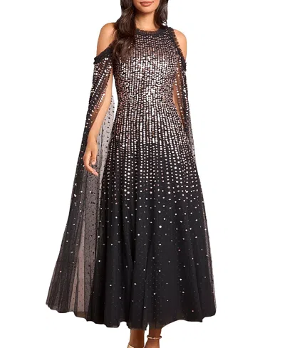 Needle & Thread Moonlight Sequin Cape Sleeve Ankle Gown In Black