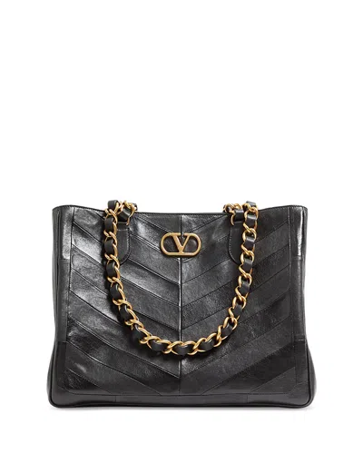 Valentino Garavani  Garavani Laseine Shopping Bag In Nappa Leather With A Chevron Pattern W In Black