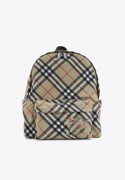Burberry Check Pattern Backpack With Front Pocket In Multi
