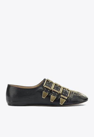 Chloé Susanna Buckle-details Studded Flat Pumps In Black