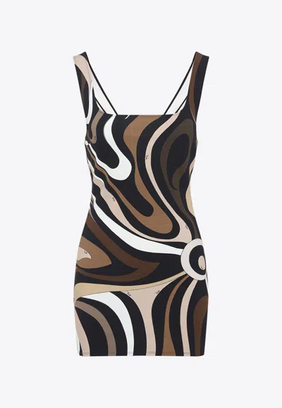 Pucci Mini Dress Fitted Silhouette Abstract Pattern In Brown