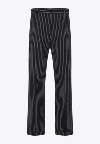 Tom Ford Women Navy Blue Wool Striped Trousers, 28 Luxury Pants For Women Darveys In Black