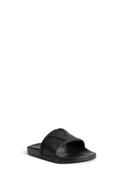 Valentino Rubber Slides With Wide Strap And Flat Sole In Black