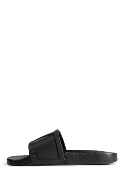 Valentino Rubber Slides With Wide Strap And Flat Sole In Black