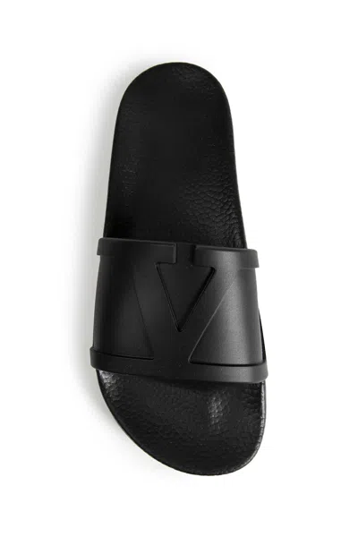 Valentino Rubber Slides With Wide Strap And Flat Sole In Black