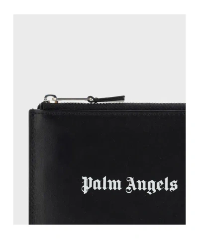 Palm Angels Rectangular Black Leather Card Wallet In Black