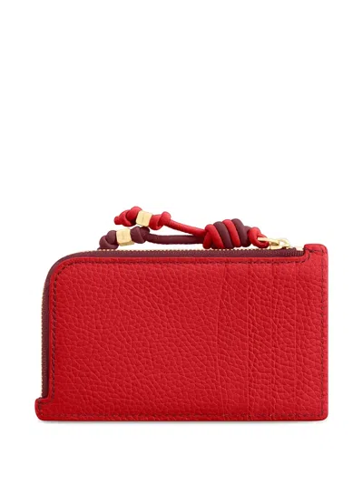 Maison De Sabre Pebbled Leather Zip Card Holder In Red