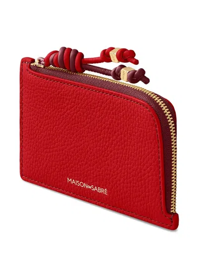 Maison De Sabre Pebbled Leather Zip Card Holder In Red