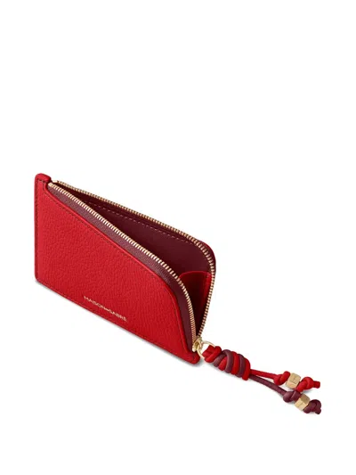 Maison De Sabre Pebbled Leather Zip Card Holder In Red