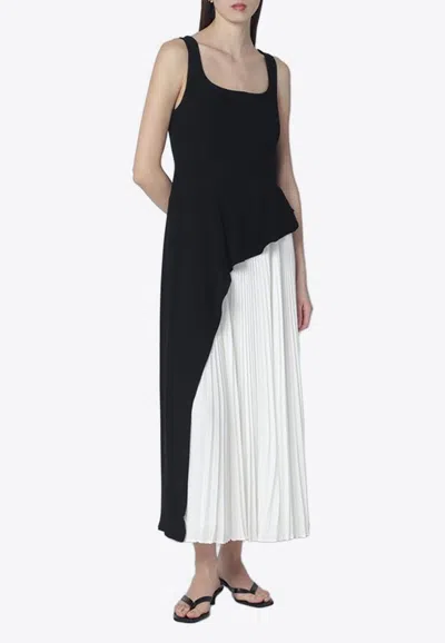 Simkhai Zayla Black And White Dress With Pleated Skirt And Squared Neckline In Tech Fabric Woman