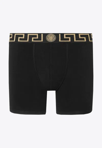 Versace Greek Key Jersey Boxer Briefs In Black