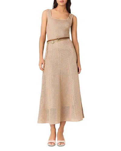 Maje Rhinestone Knit Midi Dress In Brown