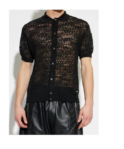 Dsquared2 Button-up Open-knit Shirt In Black