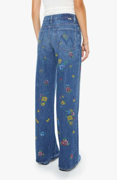 Mother Lil Rerun Zip Sneak High Rise Wide Leg Jeans In Field Of Flowers In Blue