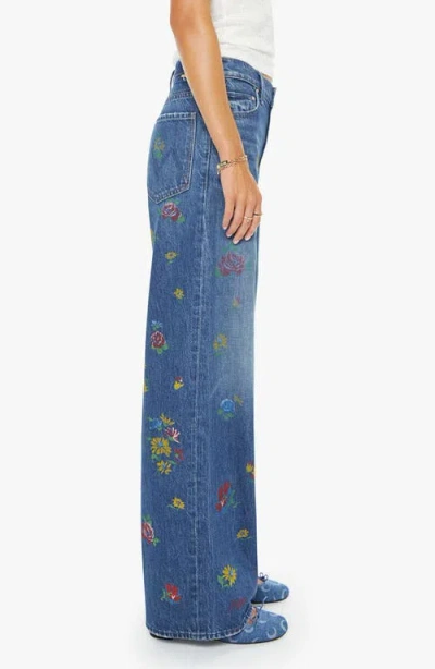 Mother Lil Rerun Zip Sneak High Rise Wide Leg Jeans In Field Of Flowers In Blue