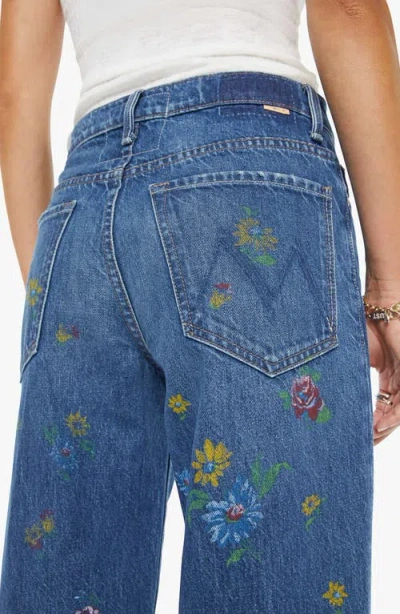 Mother Lil Rerun Zip Sneak High Rise Wide Leg Jeans In Field Of Flowers In Blue