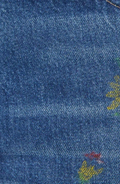 Mother Lil Rerun Zip Sneak High Rise Wide Leg Jeans In Field Of Flowers In Blue