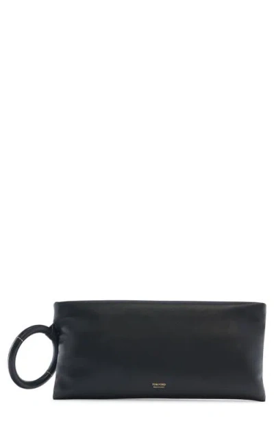 Tom Ford Aura Leather Clutch Bag With Lettering Logo On The Front In Black