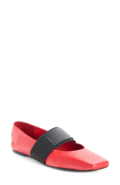 Givenchy Sliced Square Ballerinas In Textured-effect Leather In Red