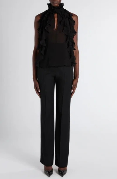Alexander Mcqueen Cut-out Top In Silk Georgette With Ruffles Tops Black