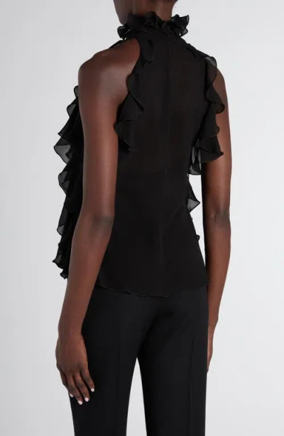 Alexander Mcqueen Cut-out Top In Silk Georgette With Ruffles Tops Black